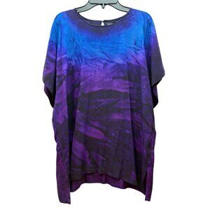Vintage Silk Bijoux 100% Silk Short Sleeve Tie Dye Tunic Pullover Loose Blouse M